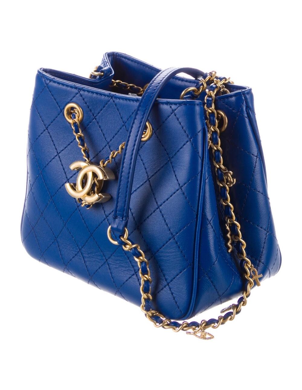 Chanel blue calf skin Egyptian charms bucket shoulder bag nwot